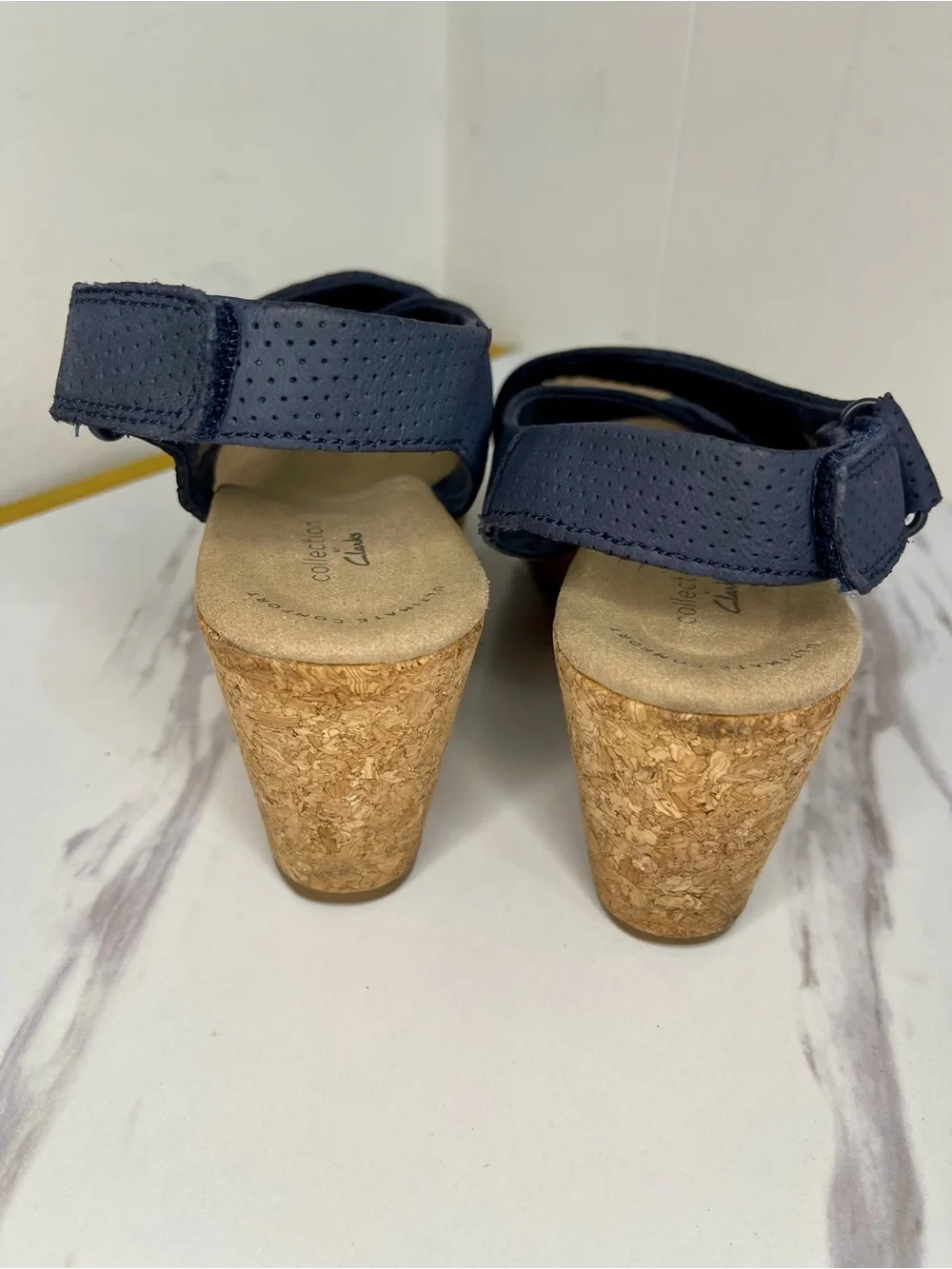 Clarks annadel bari platform, Navy nubuck 8M Cork Wedge Slingback Sandal